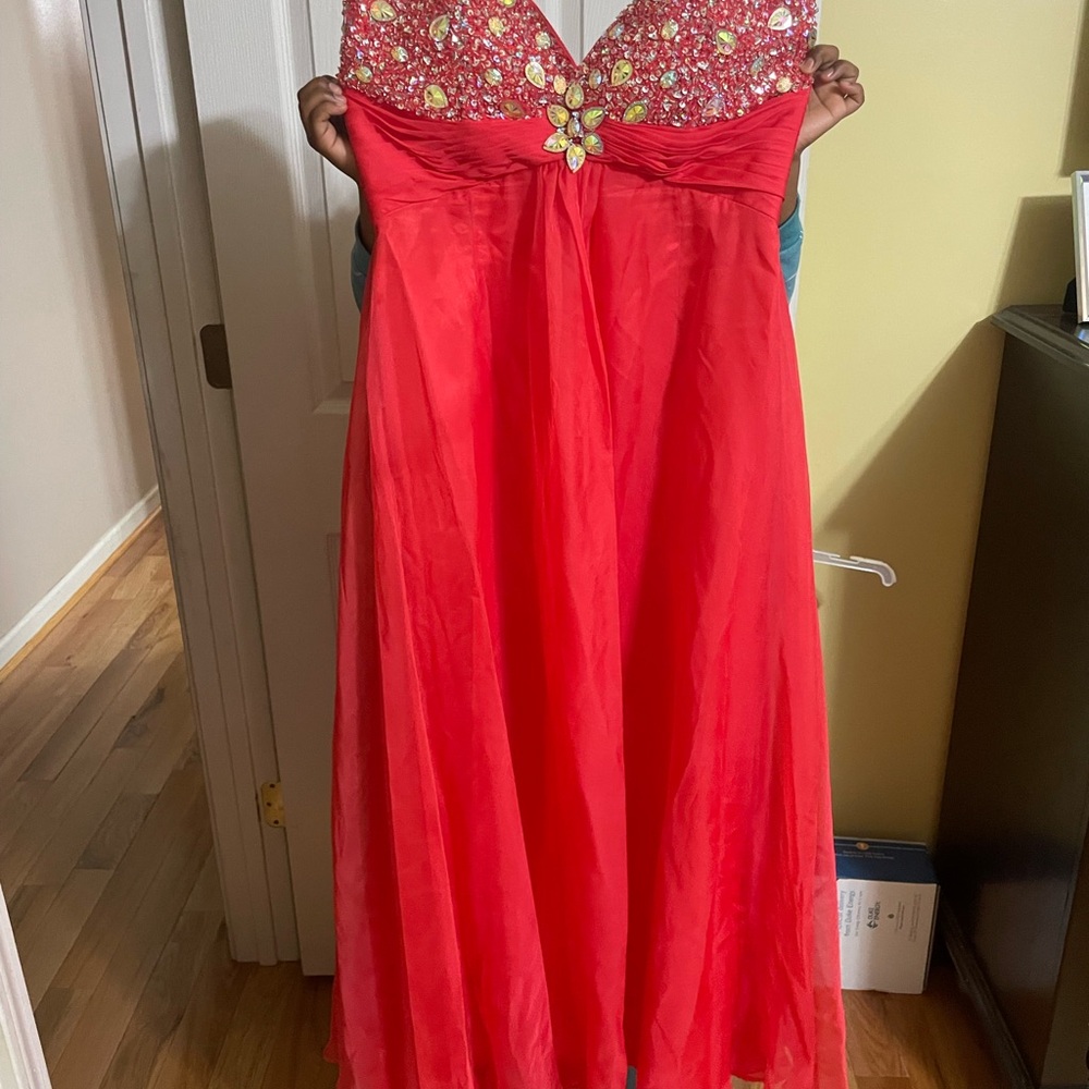 Stunning Red Strapless Dress with Jewel Detail